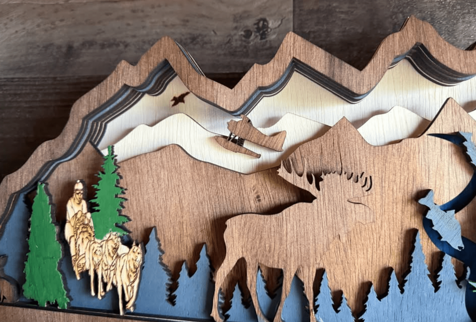 Handcrafted Wooden Rustic Mountain shelf decor light up – Rustic Cabin & Lodge Décor - Bunkhouse Studio LLC