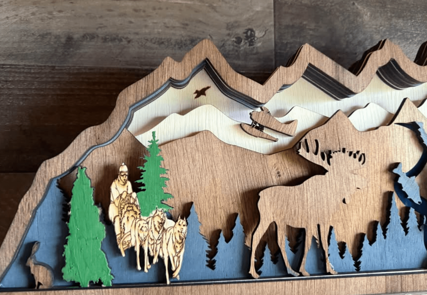 Handcrafted Wooden Rustic Mountain shelf decor light up – Rustic Cabin & Lodge Décor - Bunkhouse Studio LLC