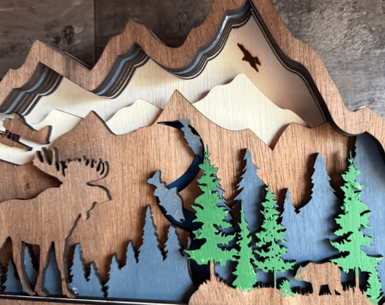 Handcrafted Wooden Rustic Mountain shelf decor light up – Rustic Cabin & Lodge Décor - Bunkhouse Studio LLC