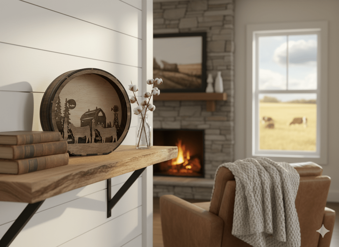 Lighted Steer or Heifer Wood Wall Art: Rustic Farmhouse Decor - Bunkhouse Studio LLC