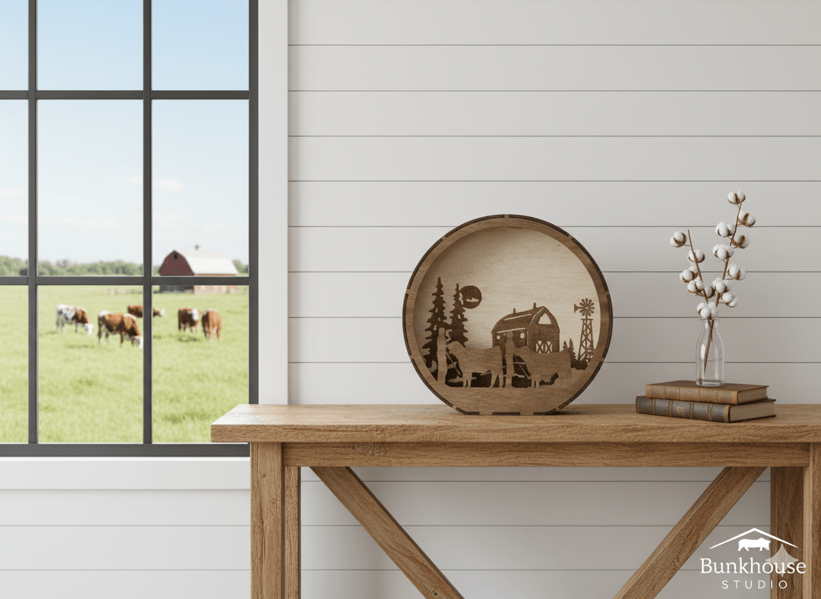 Lighted Steer or Heifer Wood Wall Art: Rustic Farmhouse Decor - Bunkhouse Studio LLC