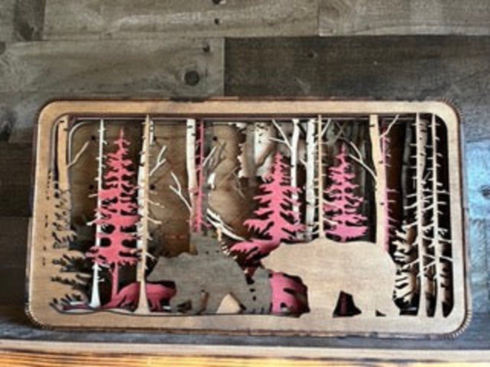 Unique Handmade Western Light Shadow Box with option of Elk, or Bear, Buffalo or Moose design - Bunkhouse Studio LLC