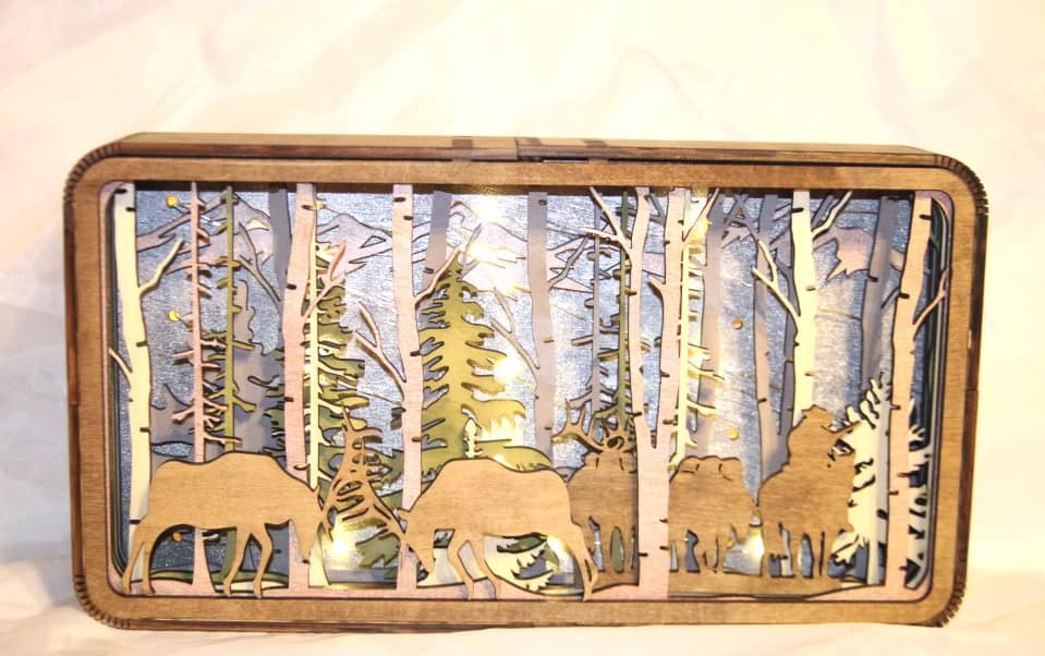 Unique Handmade Western Light Shadow Box with option of Elk, or Bear, Buffalo or Moose design - Bunkhouse Studio LLC