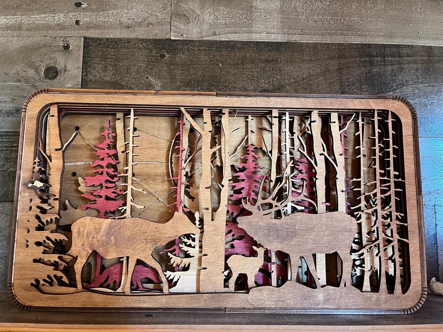 Unique Handmade Western Light Shadow Box with option of Elk, or Bear, Buffalo or Moose design - Bunkhouse Studio LLC