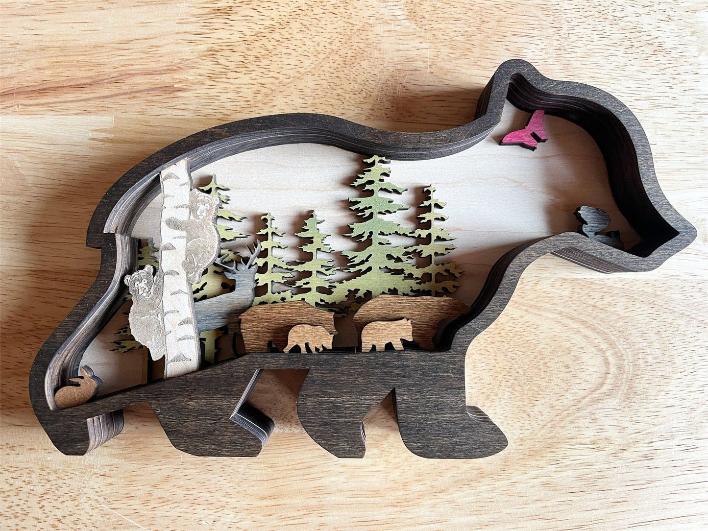 Cub: Rustic Wooden Cozy Layer Bear Family Decoration - Bunkhouse Studio LLC