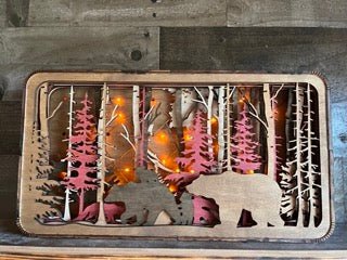 Light Shadow Box with option of Elk, or Bear, or Moose design - Bunkhouse Studio LLC