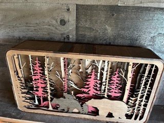 Light Shadow Box with option of Elk, or Bear, or Moose design - Bunkhouse Studio LLC