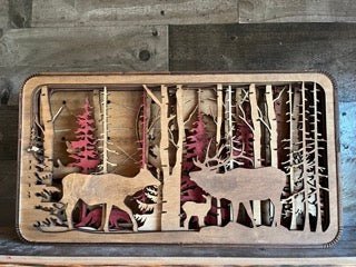 Light Shadow Box with option of Elk, or Bear, or Moose design - Bunkhouse Studio LLC