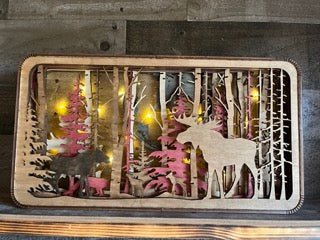 Light Shadow Box with option of Elk, or Bear, or Moose design - Bunkhouse Studio LLC