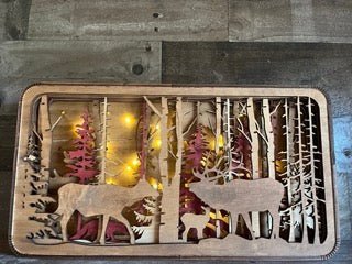 Light Shadow Box with option of Elk, or Bear, or Moose design - Bunkhouse Studio LLC