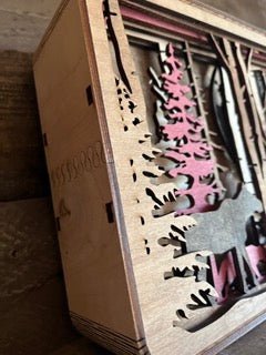 Light Shadow Box with option of Elk, or Bear, or Moose design - Bunkhouse Studio LLC