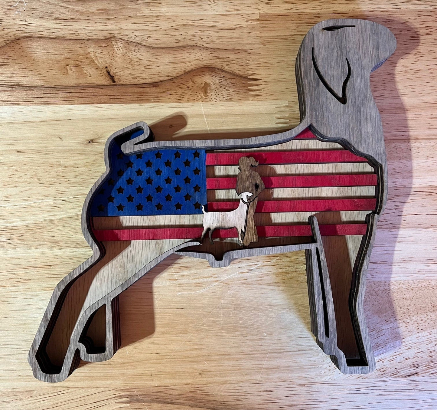 Show Market Goat USA flag gift for show girls and boys, featuring patriotic design from Bunkhouse Studio LLC.