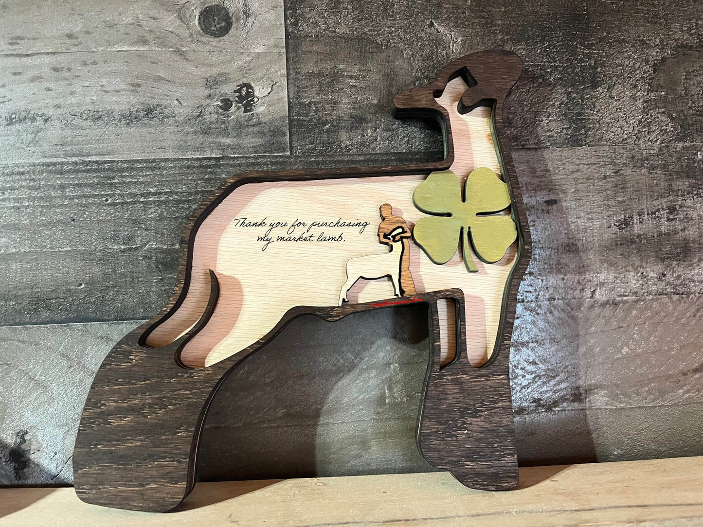 Show Market Lamb thank you gift from Bunkhouse Studio LLC, featuring a handcrafted farm-themed design for sponsors and buyers.