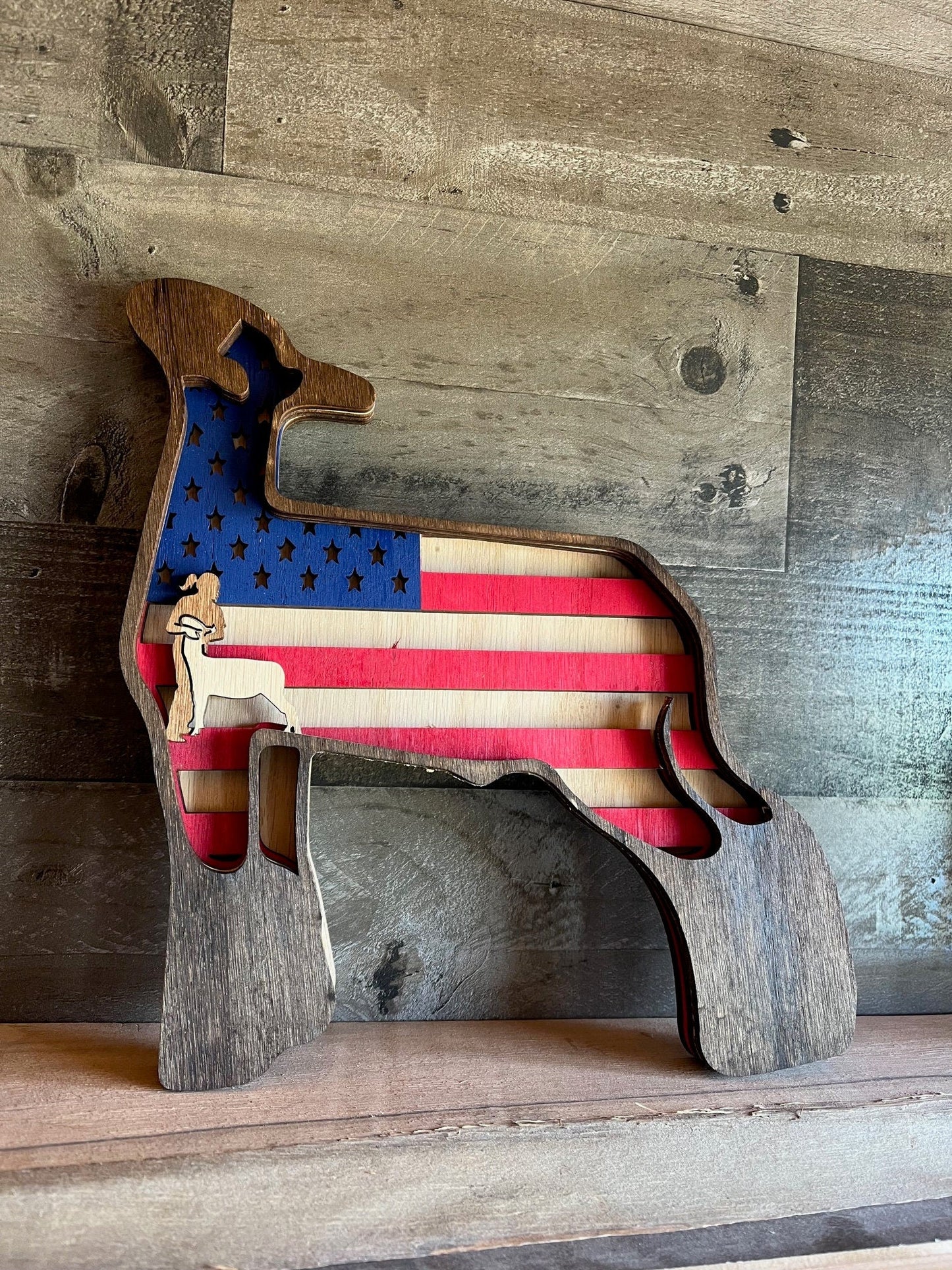 Show Market Lamb with USA flag design, featuring a girl and boy in show attire, by Bunkhouse Studio LLC.