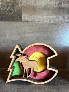 Small Colorado Logo with option of Wolf, Elk, Bear, Moose, Big Horn Sheep, Buffalo Memorabilia, Souvenir - Bunkhouse Studio LLC