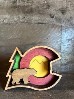Small Colorado Logo with option of Wolf, Elk, Bear, Moose, Big Horn Sheep, Buffalo Memorabilia, Souvenir - Bunkhouse Studio LLC
