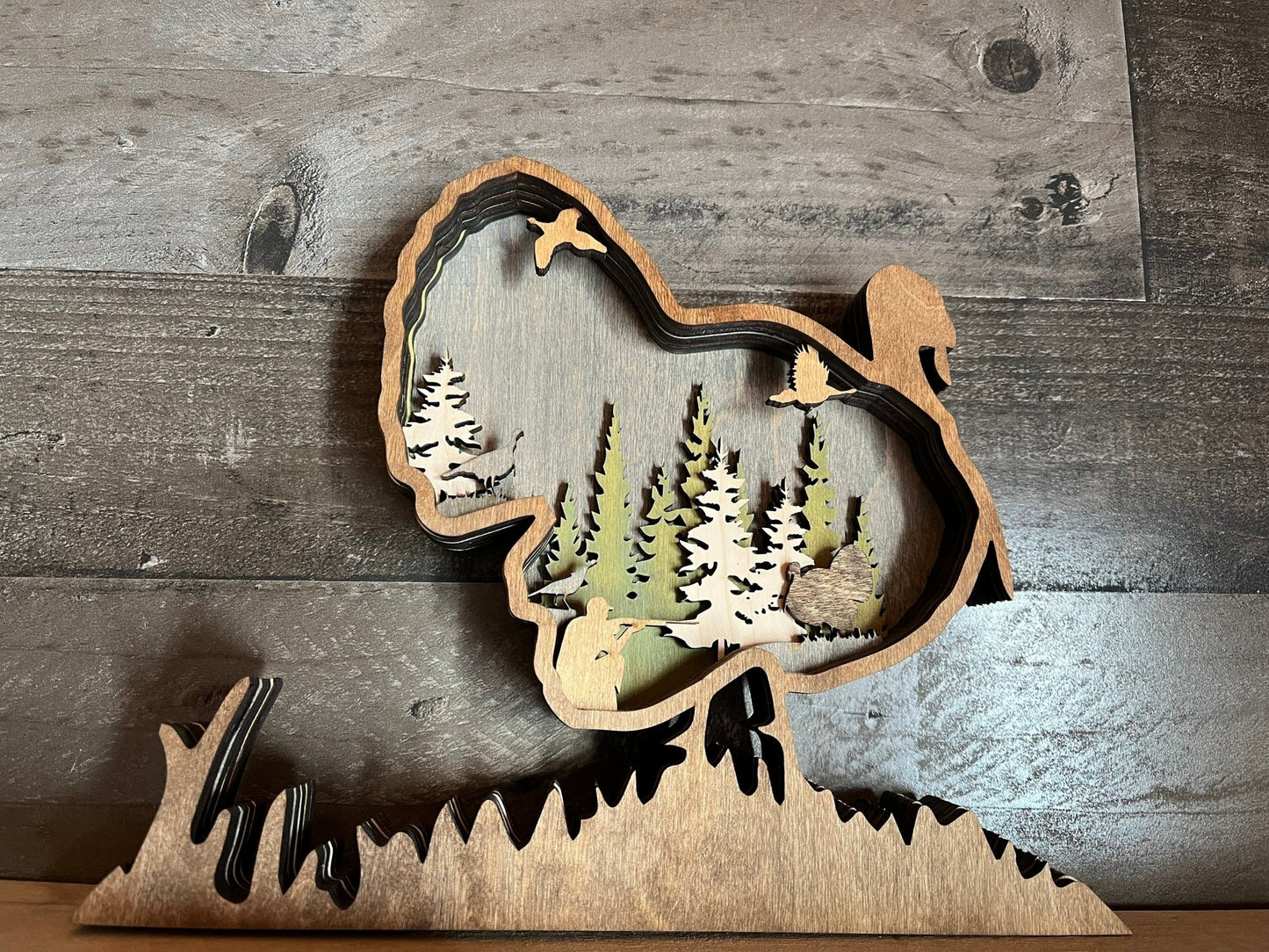 Turkey hunting-themed decor and gift from Bunkhouse Studio LLC, featuring a rustic design for mancaves and hunting enthusiasts.