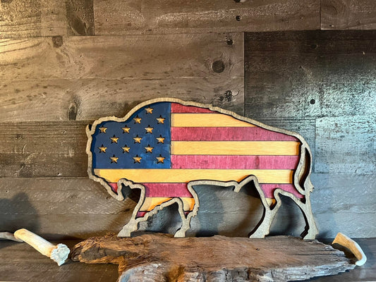Unique Buffalo Flag Layer Handmade Gift Decor - Bunkhouse Studio LLC