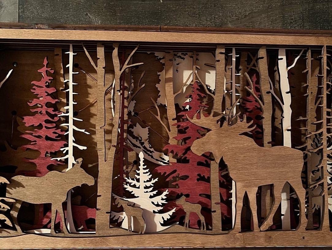 Unique Handmade Western Light Shadow Box with option of Elk, or Bear, or Moose design - Bunkhouse Studio LLC