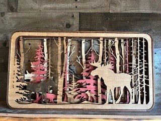 Unique Handmade Western Light Shadow Box with option of Elk, or Bear, or Moose design - Bunkhouse Studio LLC