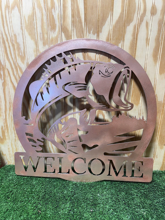 Metal bass welcome sign by Bunkhouse Studio LLC, featuring a stylish bass guitar design for wall decor.