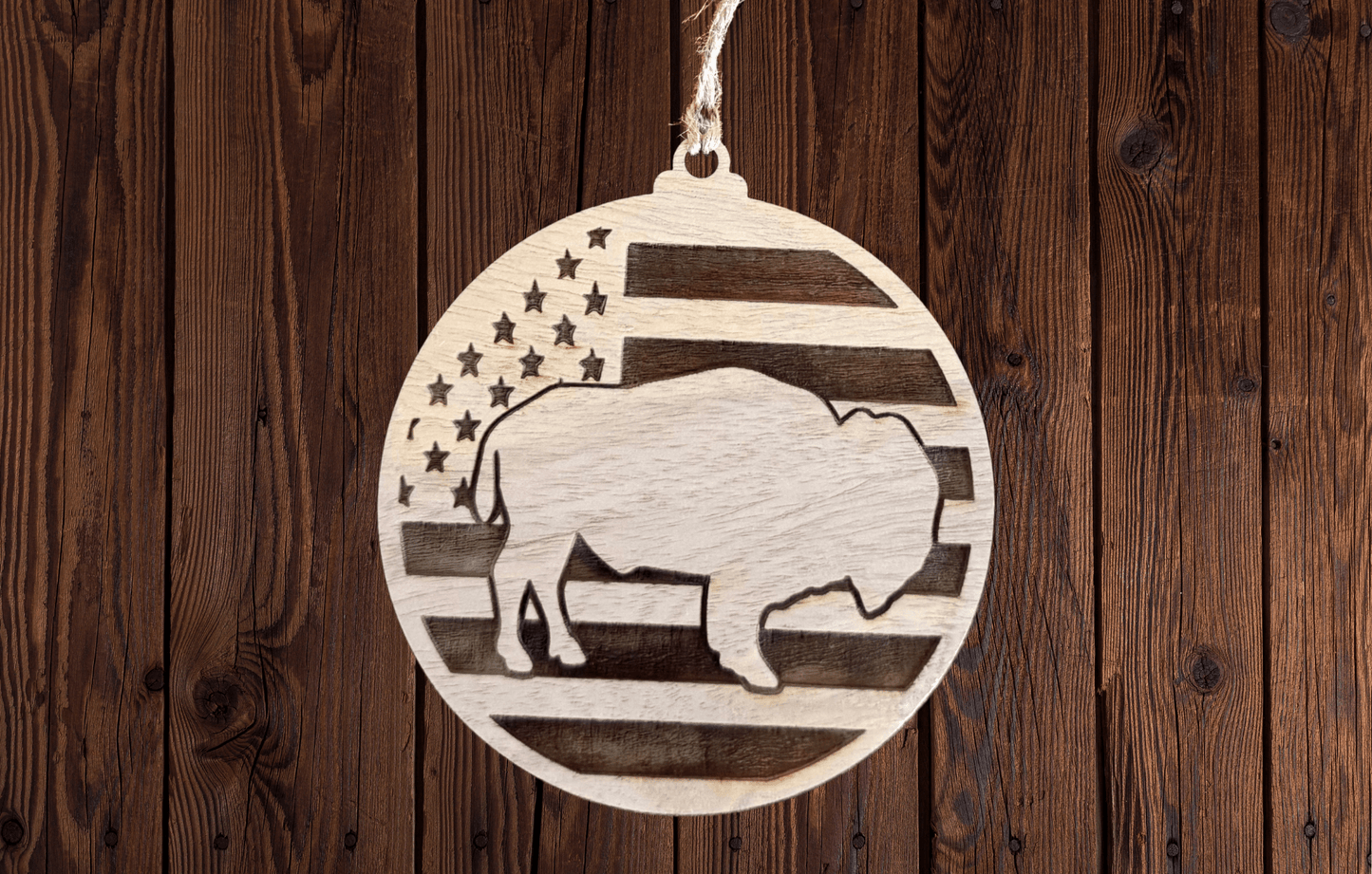 Buffalo Flag Ornament - Bunkhouse Studio LLC