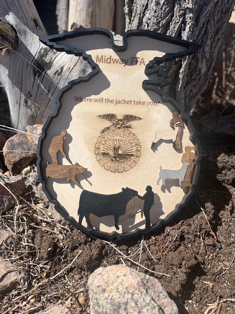 Wood award plaque with personalized wording, 16 or 20 inches, for FFA chapter, livestock show, or agricultural recognition by Bunkhouse Studio