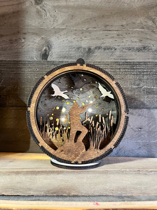 Lighted Duck Hunting Wood Ornament