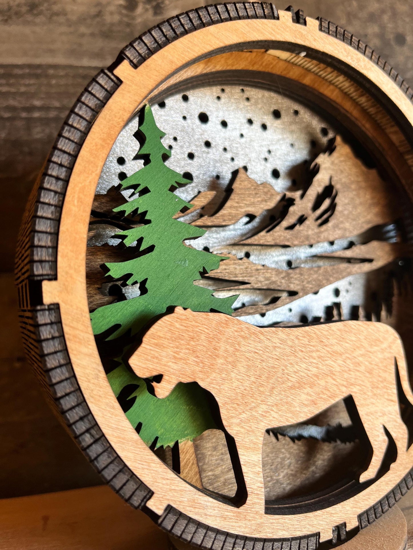 Lighted Mountain Lion Wood Ornament