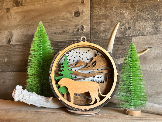 Lighted Mountain Lion Wood Ornament