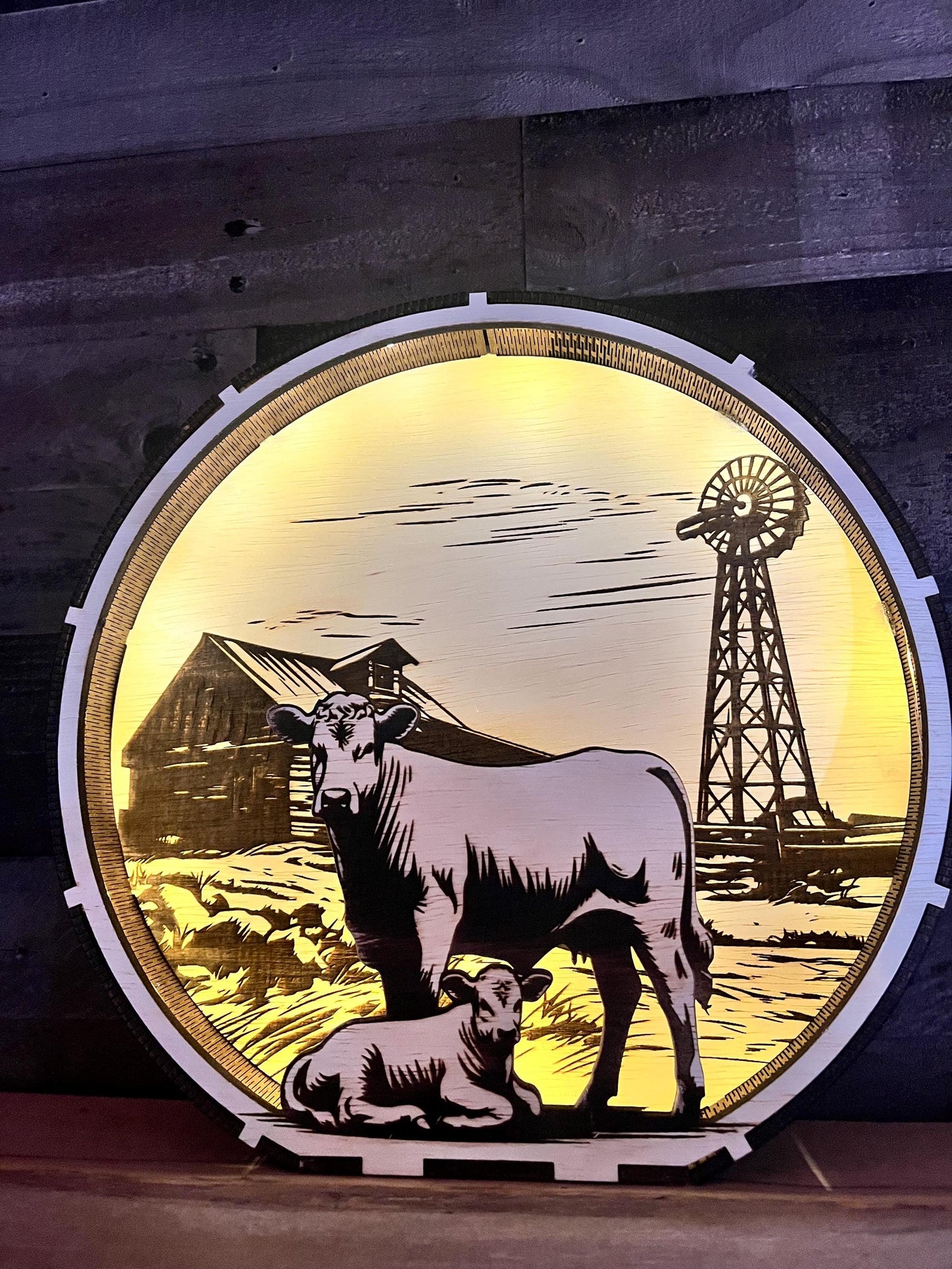 Rustic Calf LED Wood Wall Art