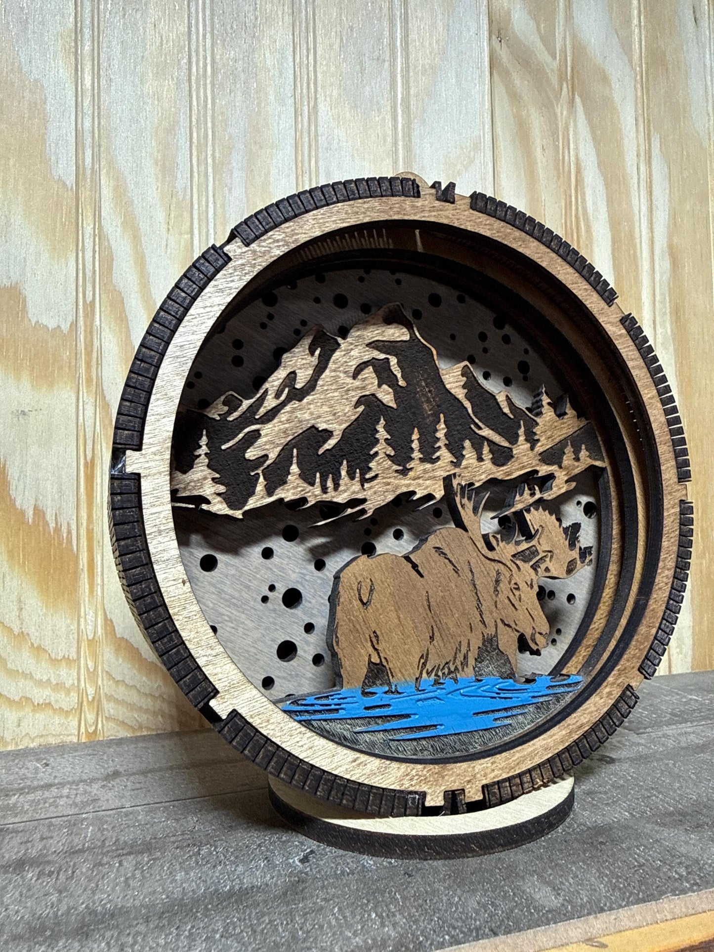 Lighted Moose Bull Wood Ornament