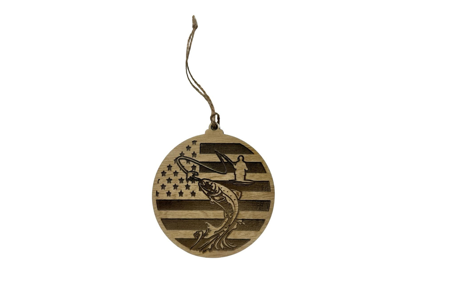 Wildlife Elk Moose Deer Turkey Fisherman Wolf– American Flag Laser-Engraved Wood Gift