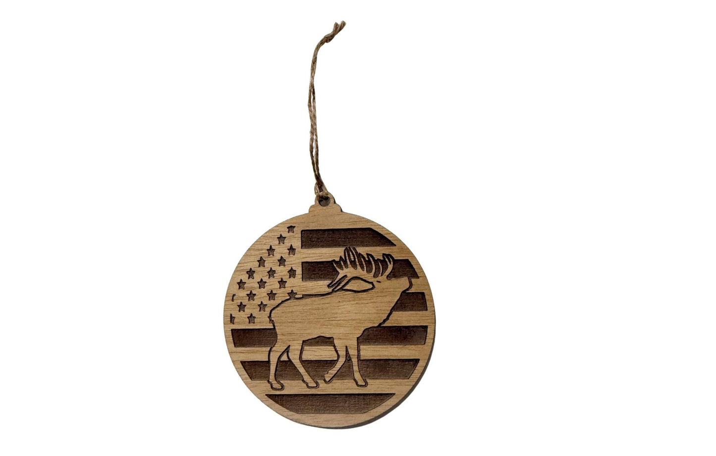Wildlife Elk Moose Deer Turkey Fisherman Wolf– American Flag Laser-Engraved Wood Gift