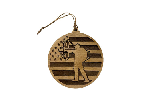 Archery Bow Hunter or Tree StandOrnament – American Flag Laser-Engraved Wood Gift