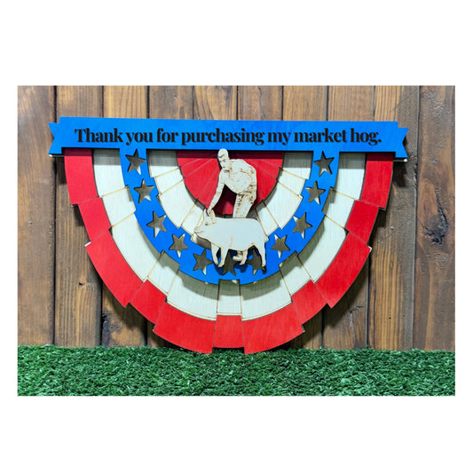 Hog Pig Buyer Gift Sign - Patriotic Bunting Flag Wall Decor - Livestock Show Award - Custom 4-H Hog Exhibitor Gift - Rustic Farm Decor