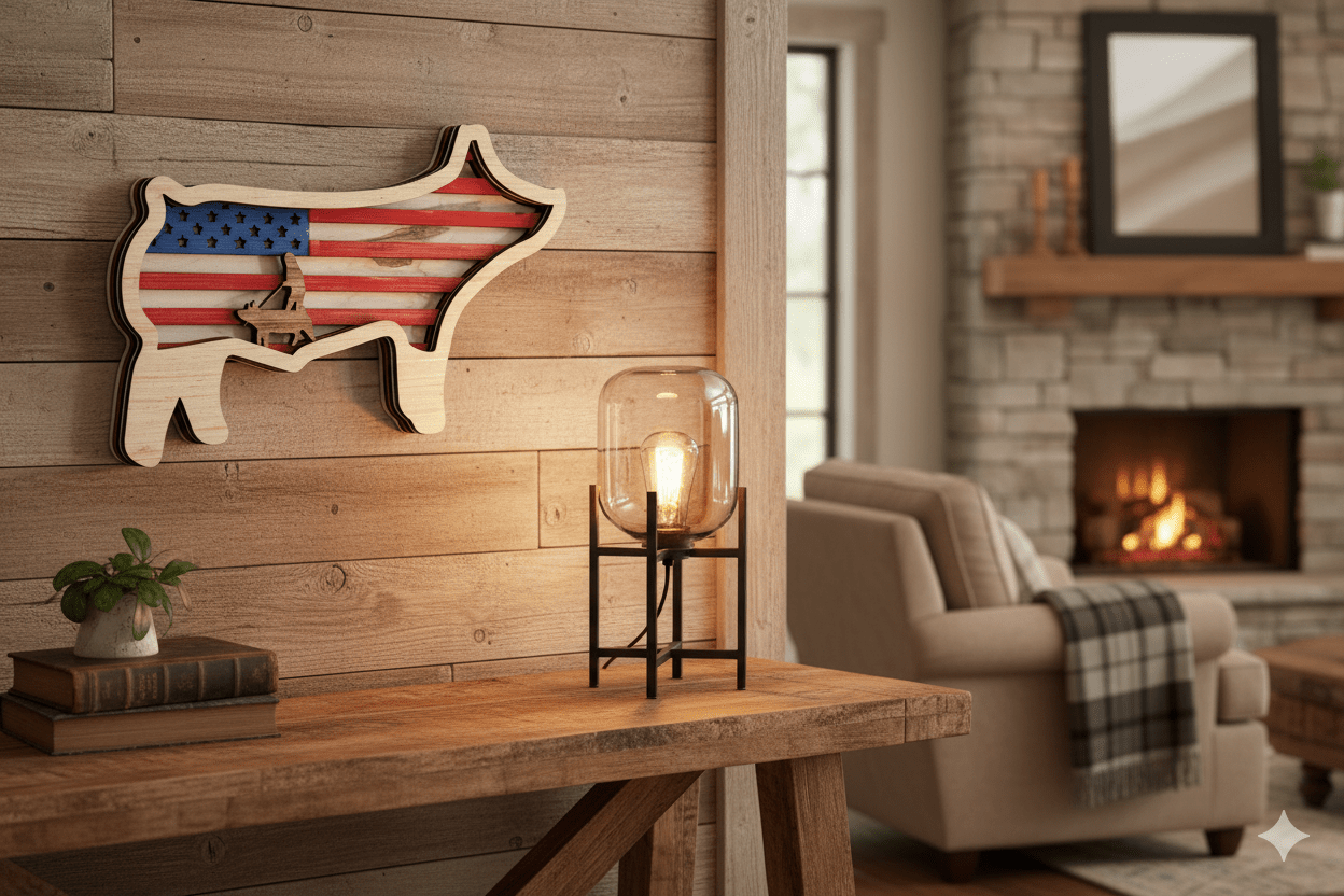 Show Market Pig USA flag thank you gift by Bunkhouse Studio LLC, featuring a pig design for sponsors and 4H buyers.