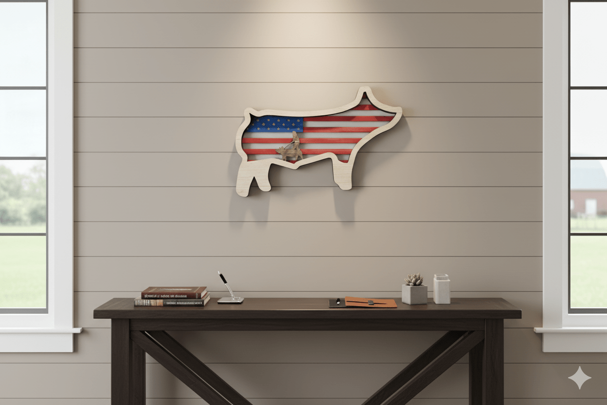 Show Market Pig USA flag thank you gift from Bunkhouse Studio LLC, ideal for sponsors, buyers, and 4H awards.