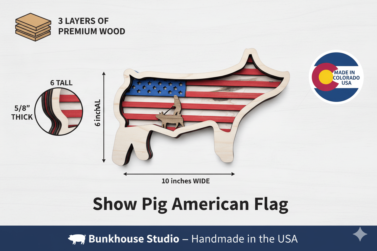 Show Market Pig USA flag thank you gift by Bunkhouse Studio LLC, ideal for sponsors, buyers, and 4H awards.