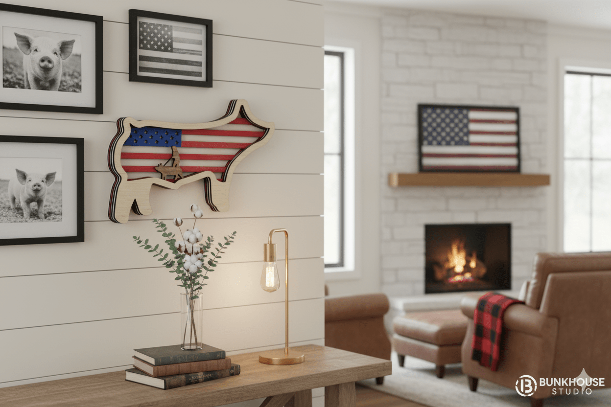 Show Market Pig USA flag thank you gift from Bunkhouse Studio LLC, ideal for sponsors, buyers, or 4H awards.