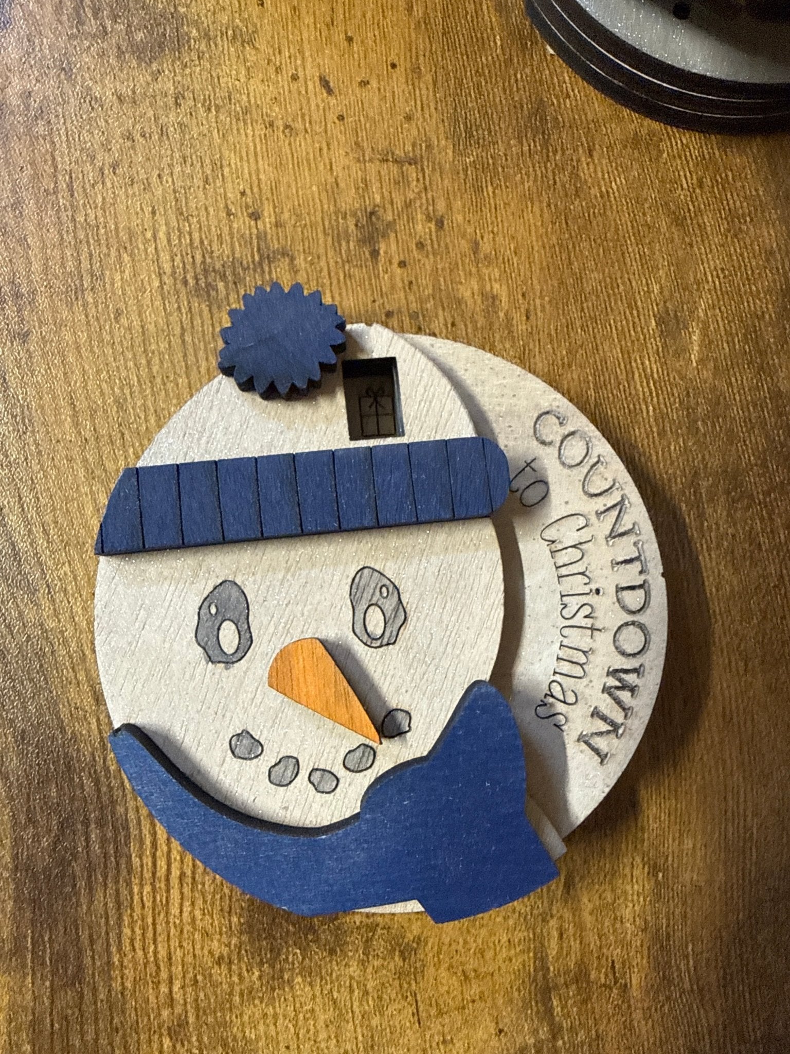 Snowman countdown timer by Bunkhouse Studio LLC, featuring a festive snowman design and numbered days for holiday anticipation.