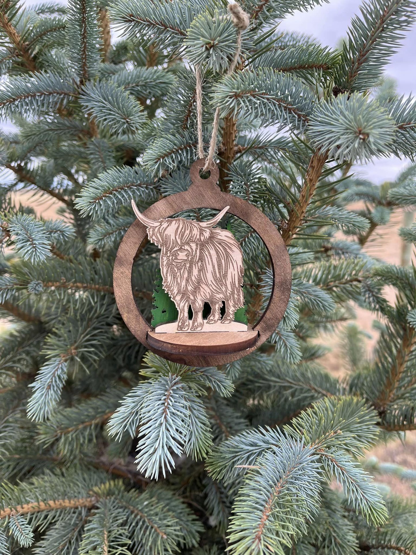 Two-layer circular ornament by Bunkhouse Studio LLC with intricate cutout design, perfect for holiday or decorative use.