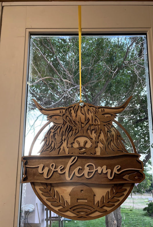 Highlander Cow Door Hanger - Bunkhouse Studio LLC