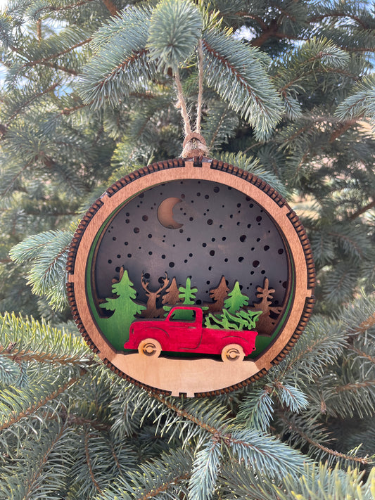 Shadow light box ornament with truck