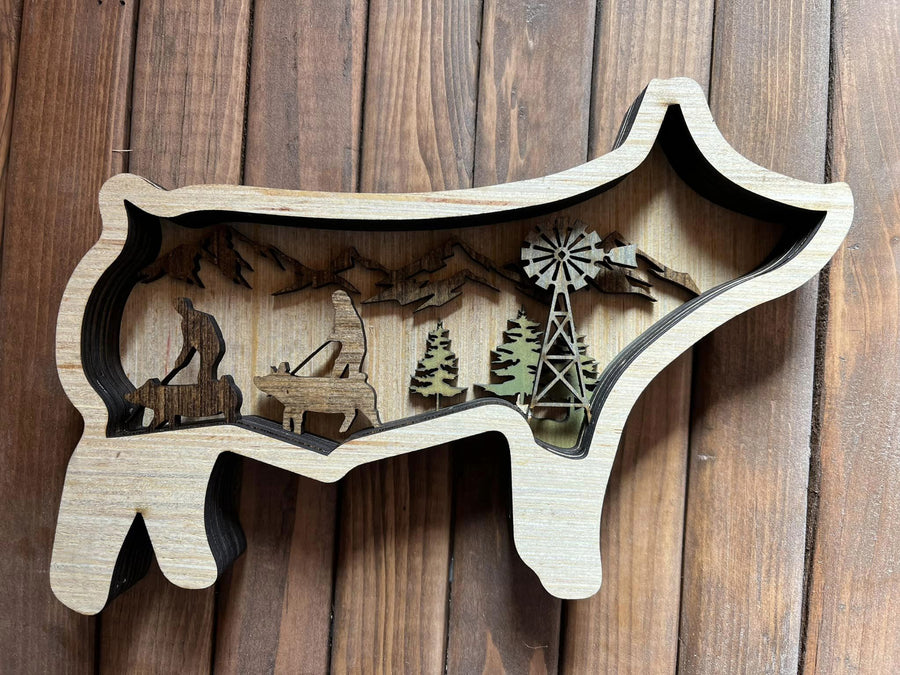 Layered animal show pig figurine by Bunkhouse Studio LLC, detailed and colorful, designed for decorative display.