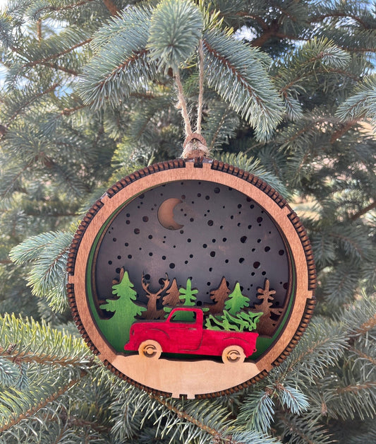 Western rustic old truck fall decor Shadow light box hanging ornament - Bunkhouse Studio LLC